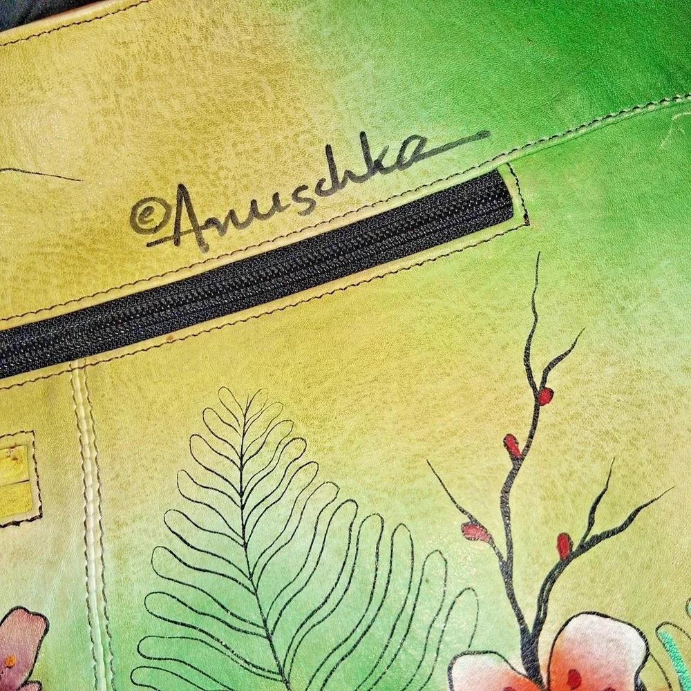 Anuschka Hand-Painted Leather Hobo Bag Peacocks Two sided Painting